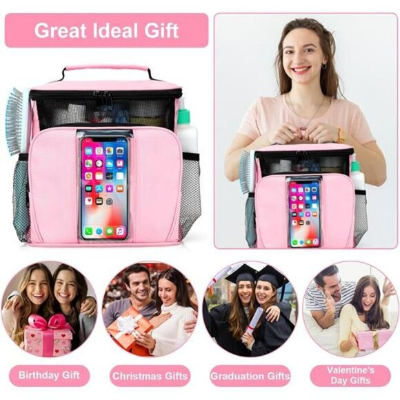 Pink Mesh Shower Caddy Toiletry Makeup Bag Travel Cruise Dorm Organizer Women - Picture 6 of 8